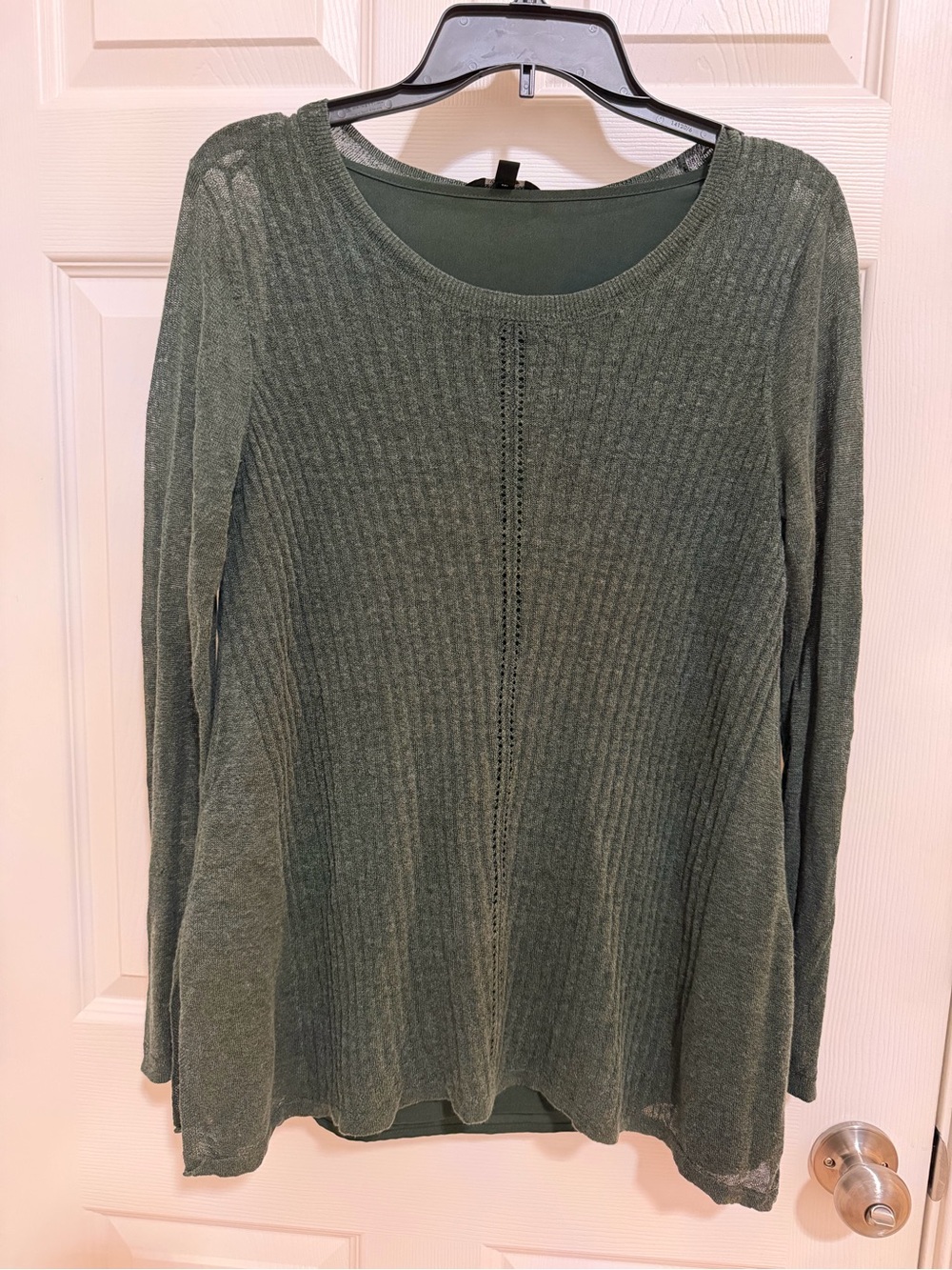 Simply Vera Vera Wang Dark Green Ribbed Knit Long Sleeve Top